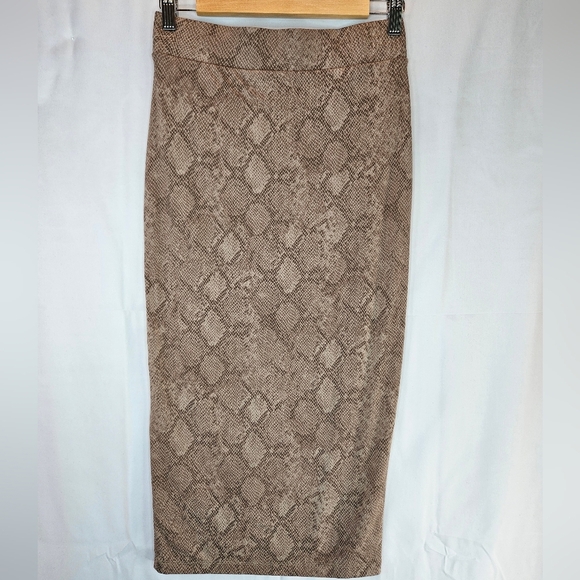 Good American Taupe Snake Print Slim Pencil Mini Skirt Sz 2 Elastic Waist - Picture 5 of 9